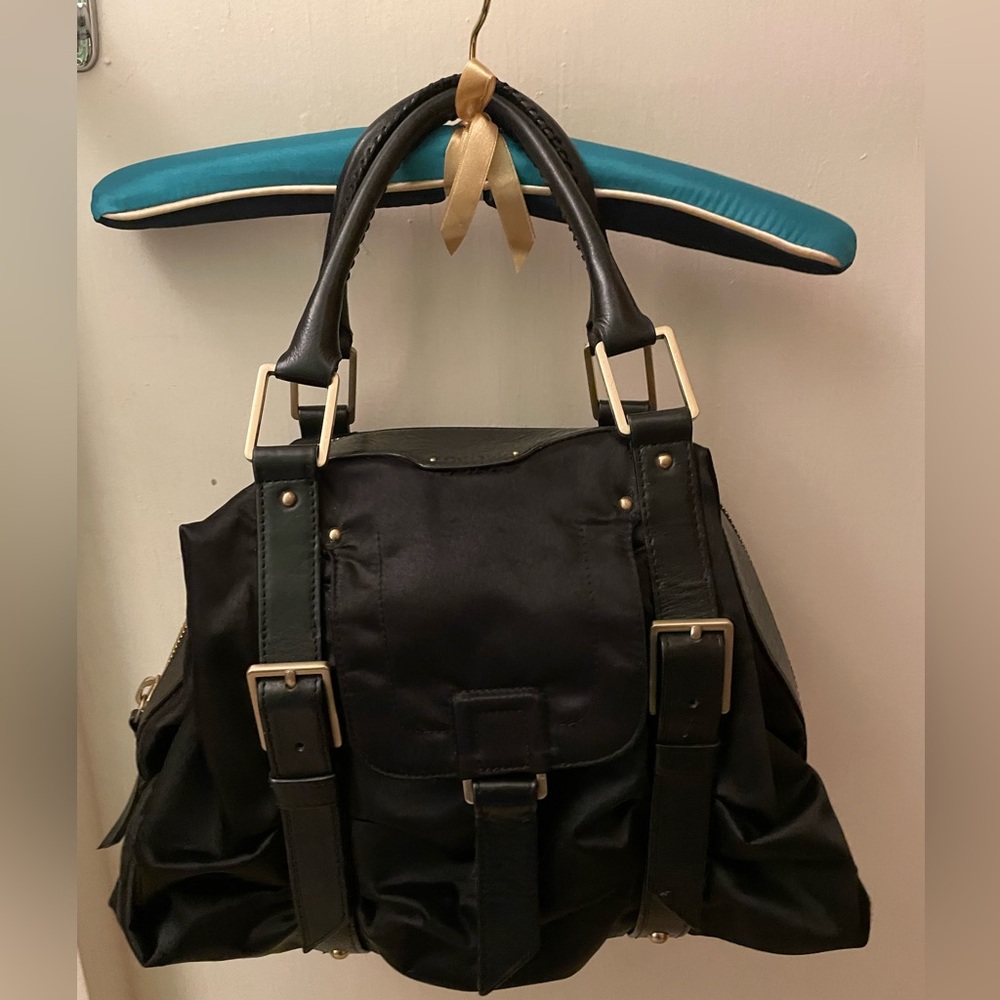 Botkier Sasha Medium Duffle Hobo Black Satin + Leather Double Handles - Picture 8 of 8